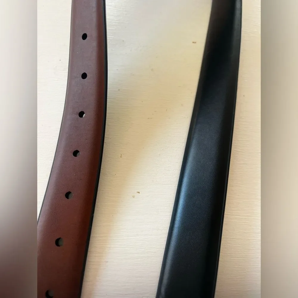 Alfani reversible Brown/Black Leather Belt with Silver Buckle